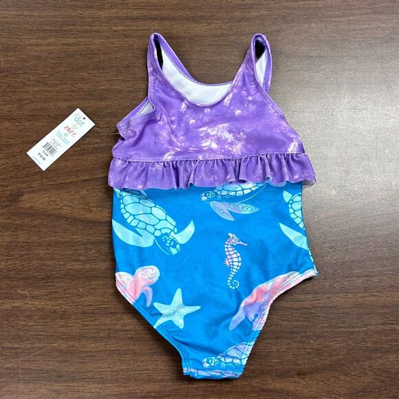 NWT Girl's 18-24 Months Dot & Zazz Swim Bathing Suit 1 pc Blue Purple Sea Turtle - Picture 4 of 9
